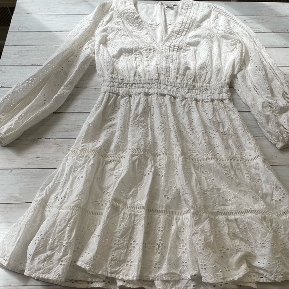 Guess Eyelet White Dress Women XL midi long sleeve modest granny core cottage - Picture 13 of 13
